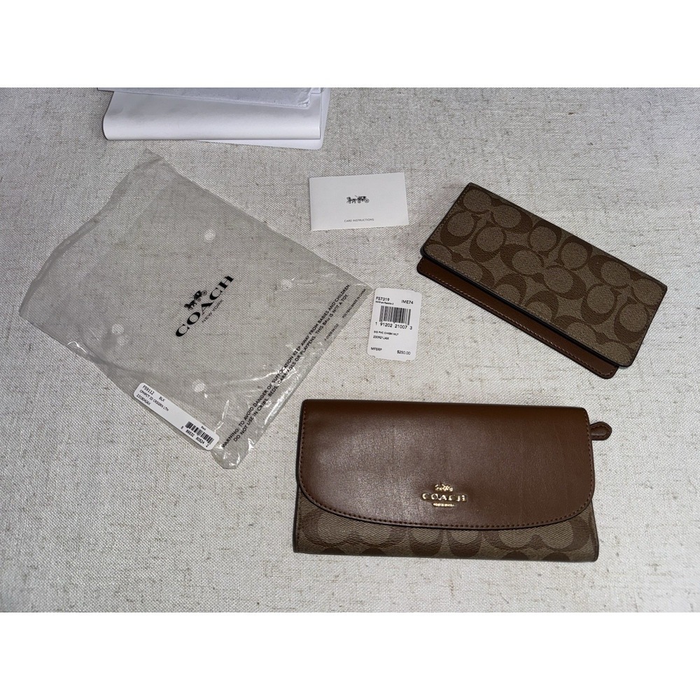 COACH Wallet F57319 Signature Wallet Billfold w/ Checkbook NEW Brown